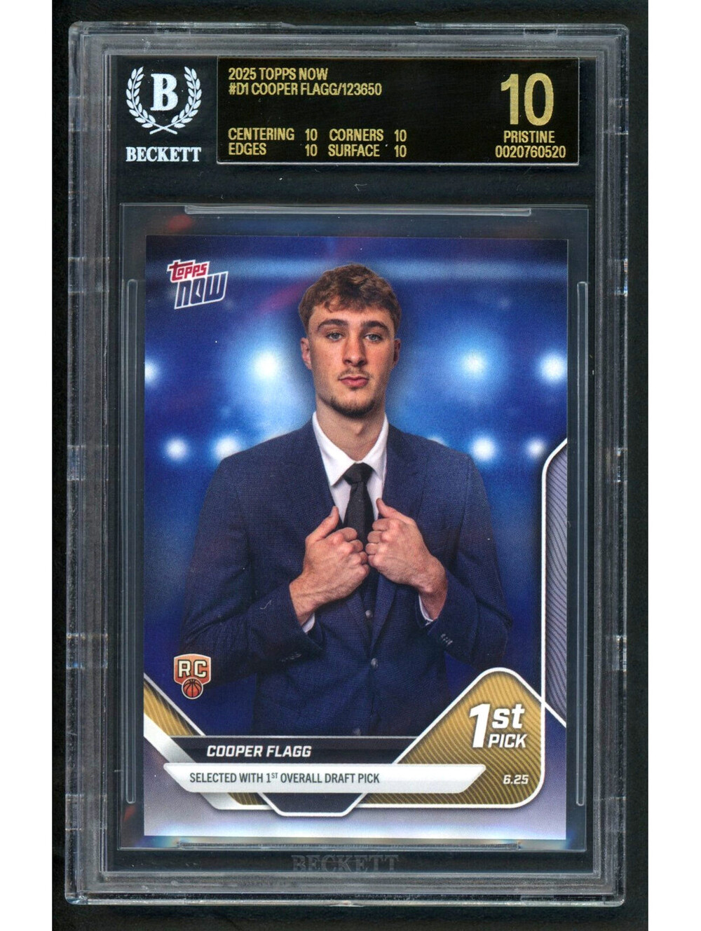 2025 Topps Now Draft Night #D1 Cooper Flagg (RC) BGS 10 Pristine Black Label
